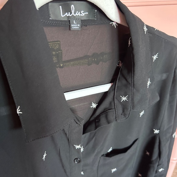 Lulu's Black Button Down Shirt with White Star Accents - Picture 7 of 8